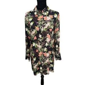 Alice + Olivia Womens Shirt Dress Size Medium Floral Long Sleeve Hi Low Tunic